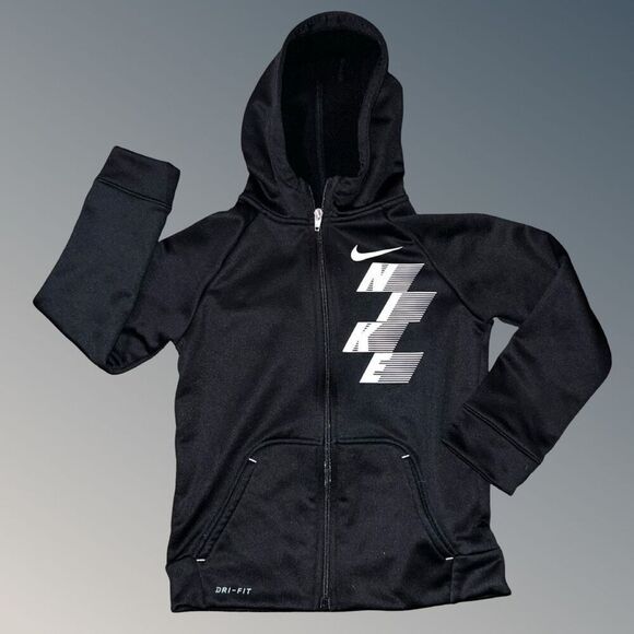 Nike Little Boy Black Therma FIT Graphic Full Zip Training Hoodie Size Large (7) - Picture 1 of 6